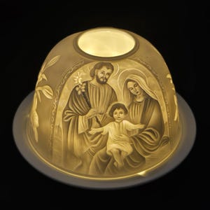 NIB-Holy Family Lithophane Porcelain Dome LED Ambient Light