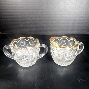 1950s Bartlett And Collins Manhattan Sugar And Creamer set Clear With Gold Trim