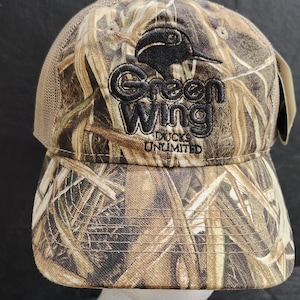 Vintage Ducks Unlimited Camo Trucker Hat: Green Wing Youth Cap