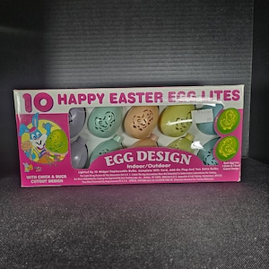 Vintage 90s Plastic Happy Easter Egg String Lights Chick Duck 10 Lights NOS