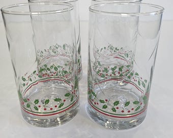 Arby's 1984 Christmas Collection Flat Iced Tea Tumbler Holly And Berries Glass