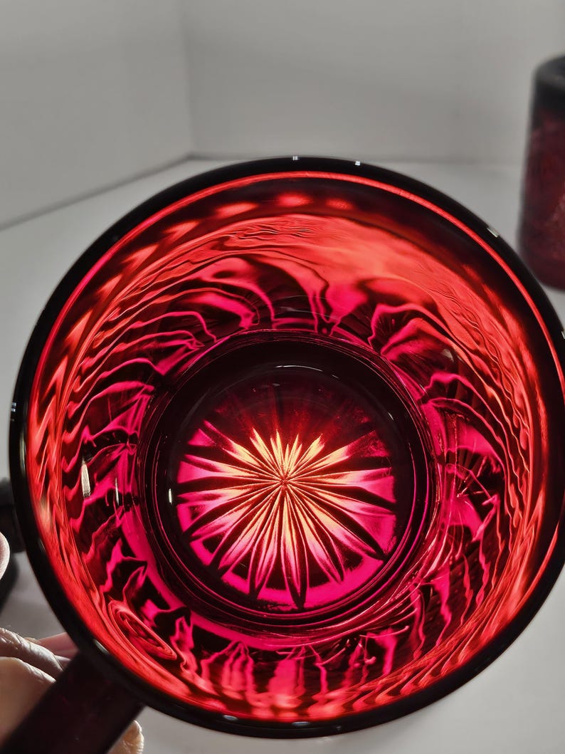 2 Ruby Red Cristal D' Luminarc Press Glass Coffee/tea Mug Made in