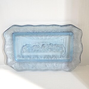 Vintage Large Indiana Glass Tierra Last Supper Bread Plate/ Tray Christian Blue