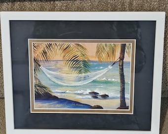 Framed Watercolor Island Art Print Maui Art. Signed by Rebecca