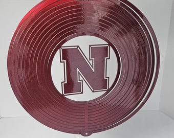Nebraska Cornhuskers Circle Red Glitter Metal Swirly Wind Spinner