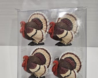 Thanksgiving Holiday Big Colorful Turkey Napkin Ring Holders Table Decor