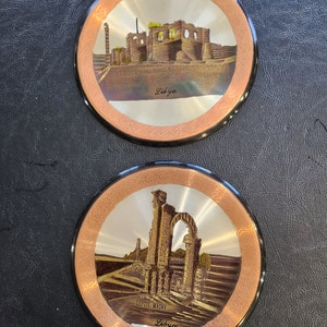 Two Vintage 6 Inch Libyan Copper Souvenir Plates