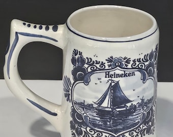 Genuine Heineken Delft Blue Holland Hand Painted Porcelain Beer Stein Mug Windmill Dutch