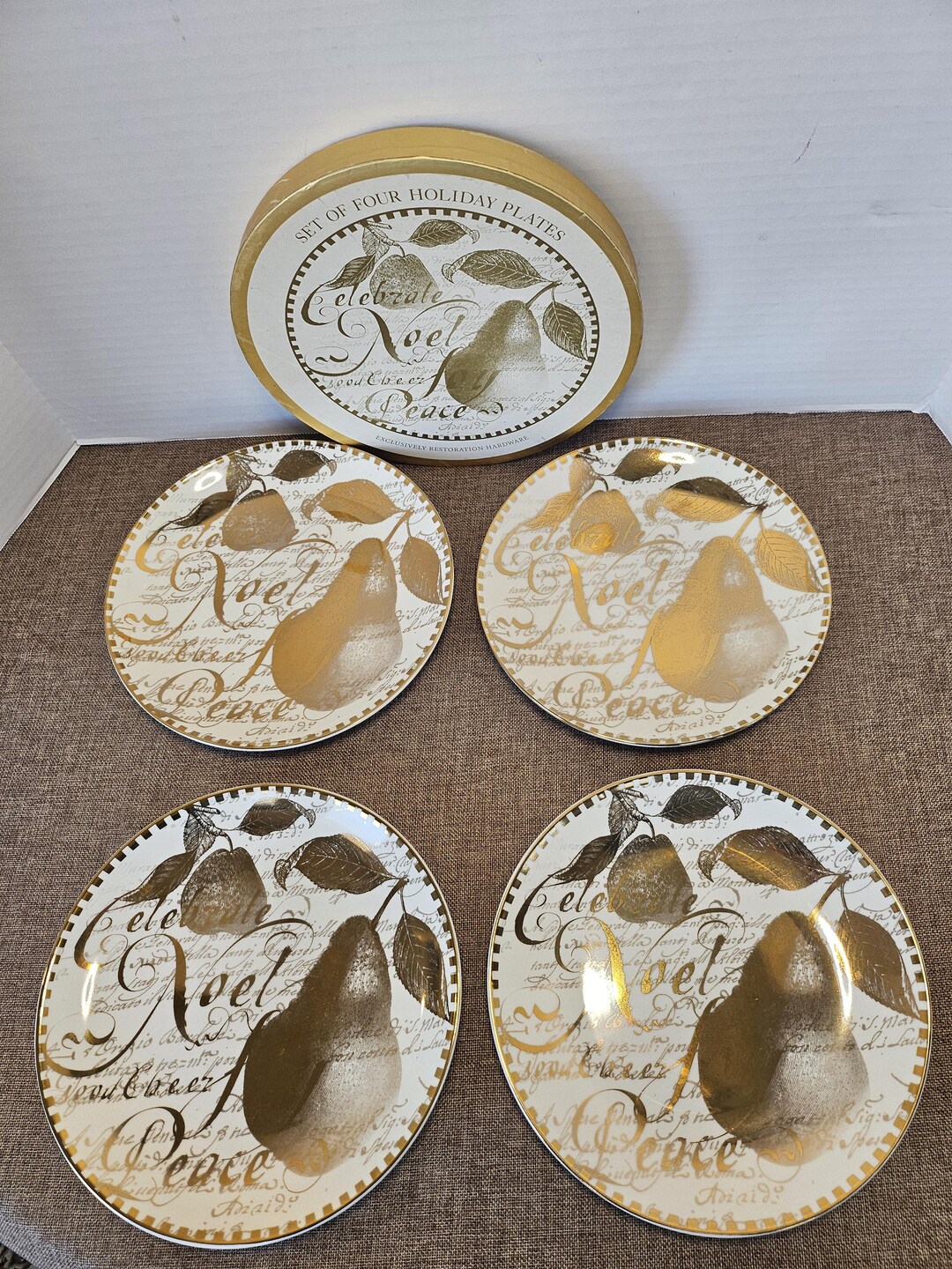 Restoration Hardware Dining Set of 4 Gold Holiday Plates 8.25" Original ...
