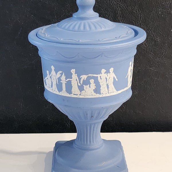 Avon Blue Wedgewood Blue Grecian Jasper Pedestal Dish With Lid Avon Shire Blue Candle Holder