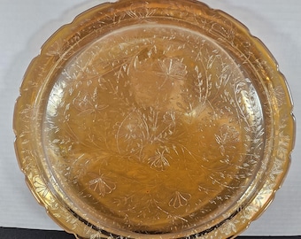Jeannette Glass Iridescent Flora Gold "Louisa" 13.5" Platter Serving Tray