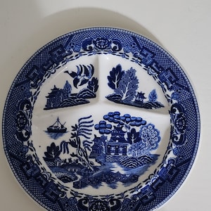 Vintage Blue Willow 3 Section Grill Plate Divided Made in Japan