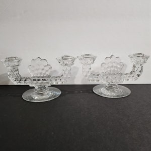 Fostoria American Pattern Crystal Candle Holders Double Arm Pair Vintage