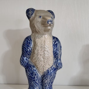 Vintage Beaumont Brothers Pottery Cobalt Blue Salt Glazed 9.5 Inch Teddy Bear