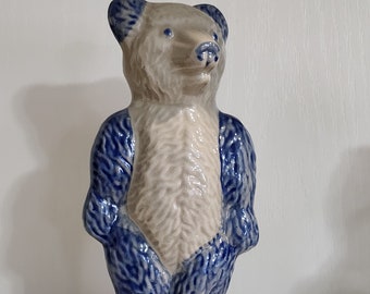 Vintage Beaumont Brothers Pottery Cobalt Blue Salt Glazed 9.5 Inch Teddy Bear
