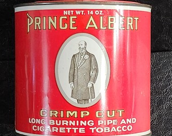 Rare Vintage Red Prince Albert Tobacco Tin 14 Ounce Tobacco Can Round