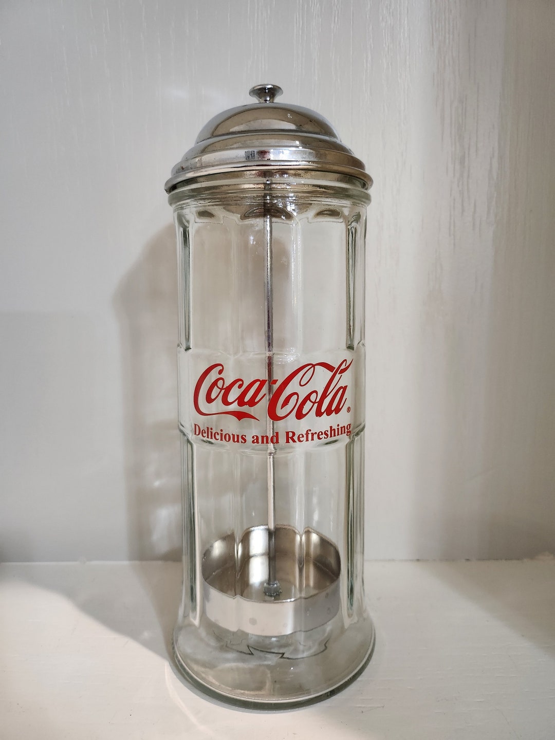 Pink Glass Straw Dispenser, Glass Straw Fountain, Diner Style Straw