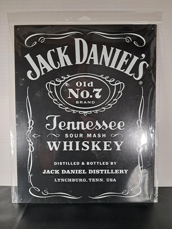 Black & White Jack Daniels Old No. 7 Label Large Premium Metal Tin