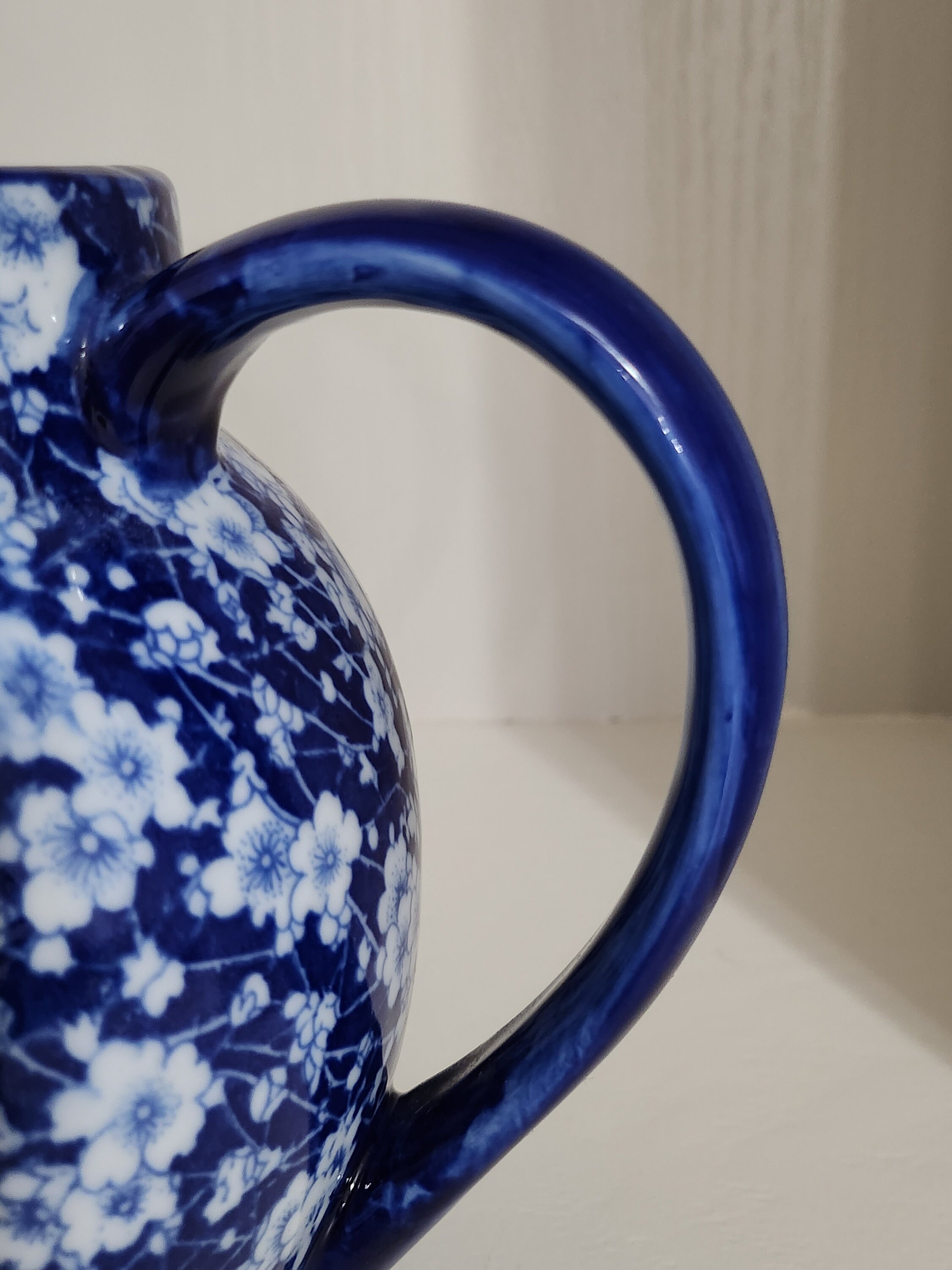 Cobalt Blue Chinoiserie Floral Pitcher - Victoria Ironstone - Etsy
