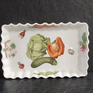Vintage L. Lourioux-&quot;LeFrane&quot; Porcelain 9.5&quot; Vegetables Decorated Rectangle Tray-Made in Limoges