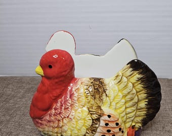 Vintage Ceramic Colorful Glazed Turkey Napkin Holder Like New
