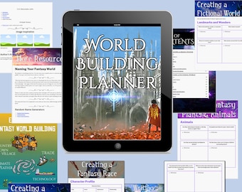 Novel Writing Planner, Ultimate Guide to Writing Fantasy, Worldbuilding Wiki (Printable and Digital Download)