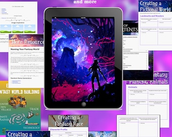 Cuaderno de trabajo para la creación de mundos fantásticos, planificador de novelas, guía de escritura (descarga digital)