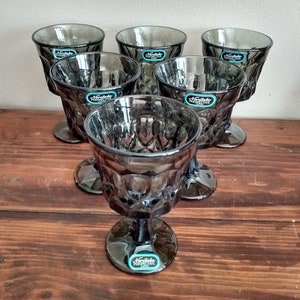 Noritake Perspective Set of 6 Black Smoke Wine Glasses Vintage Japan