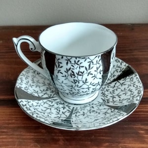 Queen Anns Teacup and Saucer 5693 Silver Lace Vintage Bone China England