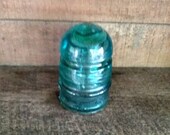 Aqua Blue Glass Star Railroad Telegraph Insulator with Bubbles in Glass