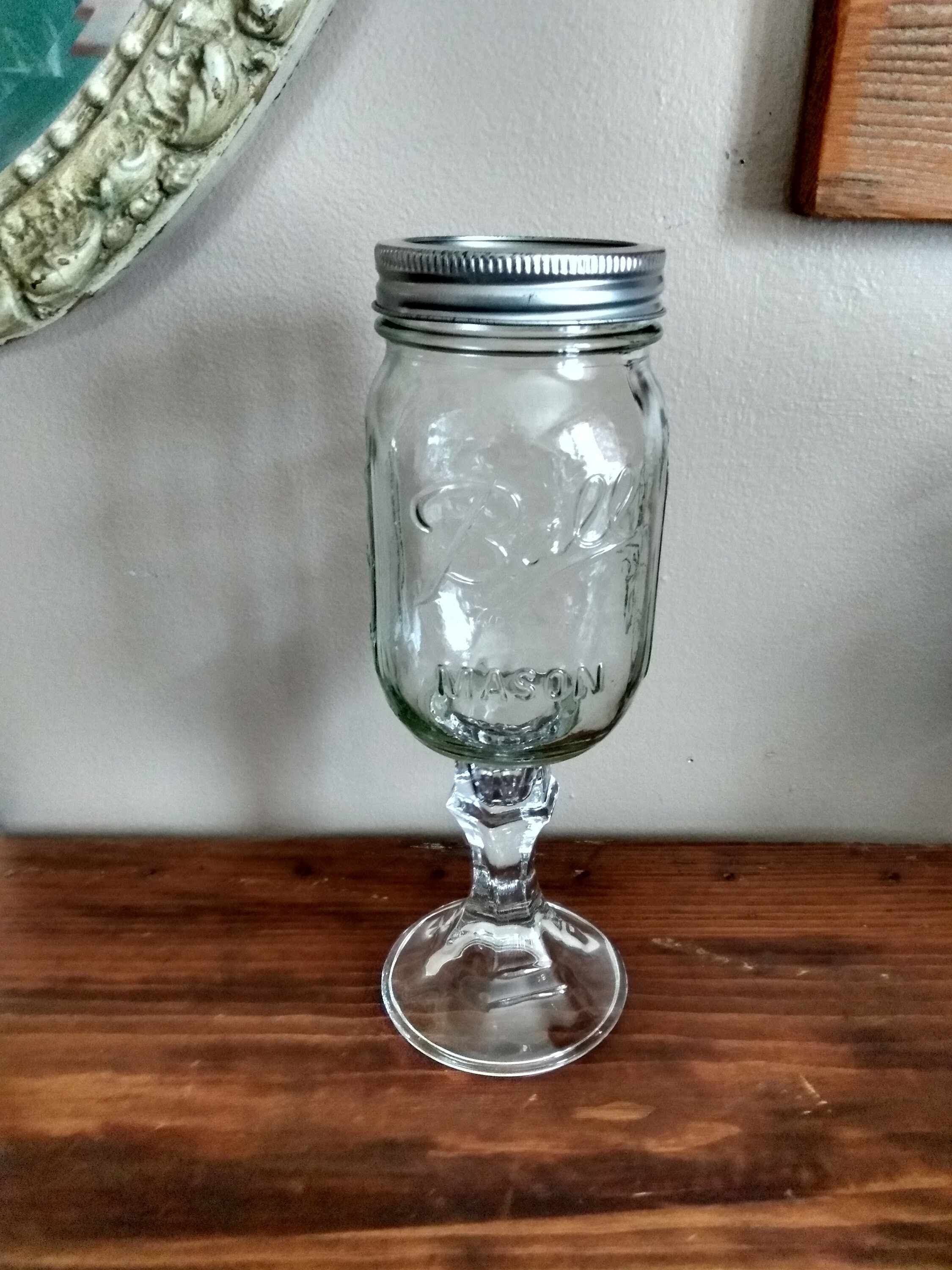 9 Stemmed Ball Mason Jar Wine Glass 12oz Funny Gag Gift Lidded Redneck New