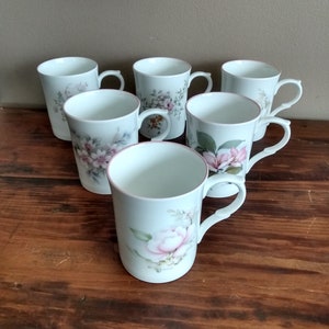 Kingsbury Fine Bone China Coffee Cups Set of 6 by Staffordshire England Floral Design