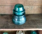 Hemingray - 42 Railroad Telegraph Insulator Blue Green Glass Made in USA