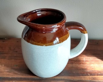 Brown and Tan 6" Stoneware Pottery Pitcher Vintage