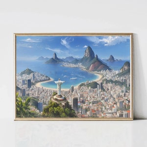 Poster di viaggio di Rio de Janeiro, Arte del Brasile, Opere d&#39;arte, Regalo, Poster, Stampa, Arte della parete, Arredamento della casa, Download digitale, Arte della parete stampabile