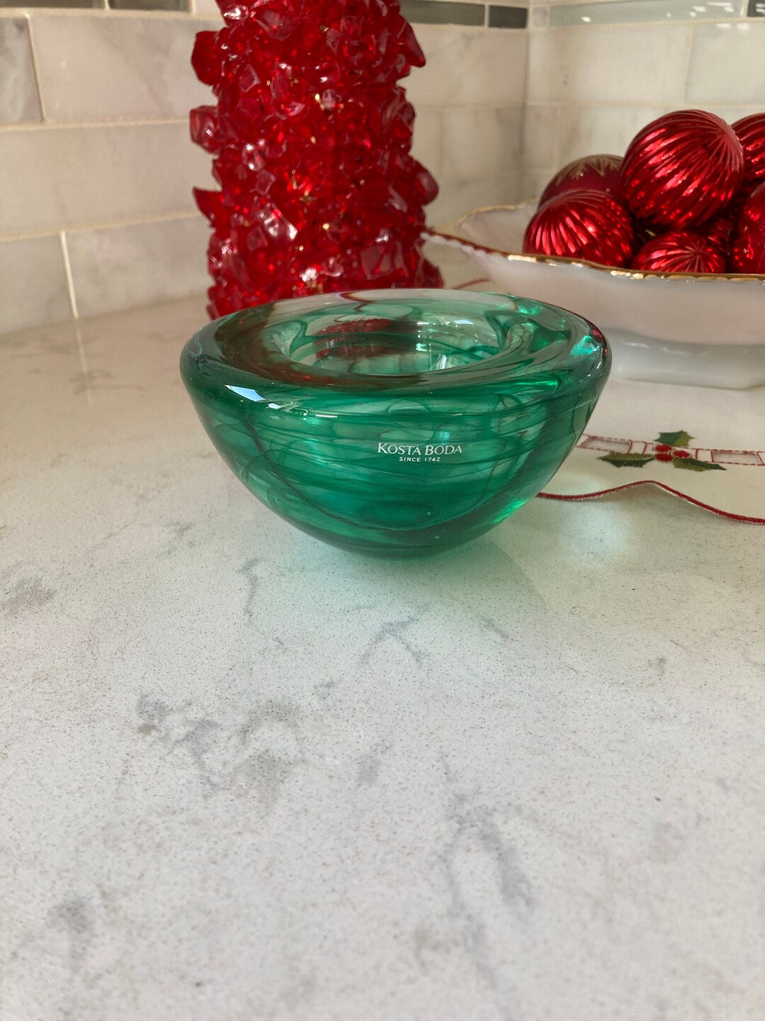 Vintage Kosta Boda Tea Light Holder/. Vintage Tea Light/ Green Glass Tea Light Holder