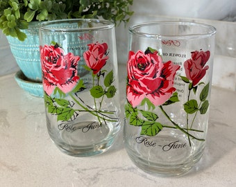 Vintage Brockway Flower of the Month June glass/Rose drinking glass/ June Birthday gift