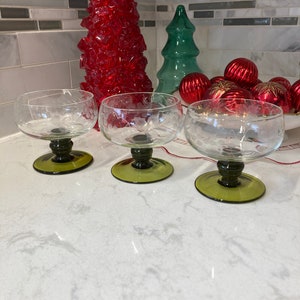 Vintage wine glasses/Vintage Avocado green stemmed/Etched Cordial glasses/ Vintage Brandyglasses/Hostess gift image 2