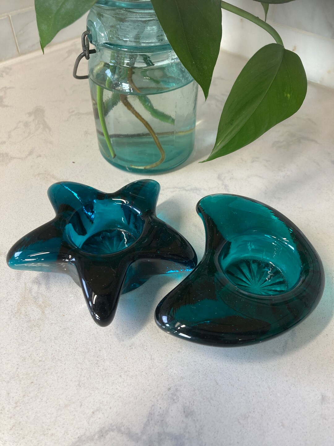 Vintage Tesl Celestial Moon and Star Votive Holder/ Tealight Holder