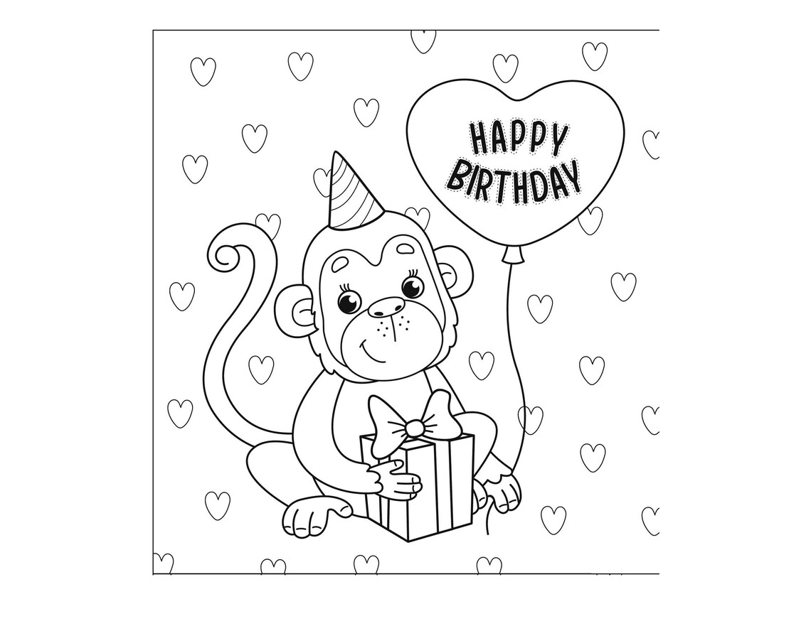Happy Birthday Animal Coloring Book - Etsy