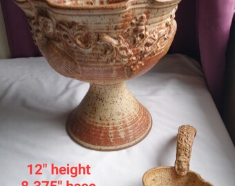 Vintage Studio Art Pottery Punch Bowl & Ladle Shino Glazed Redware Signed Gary Hart Terra Cotta