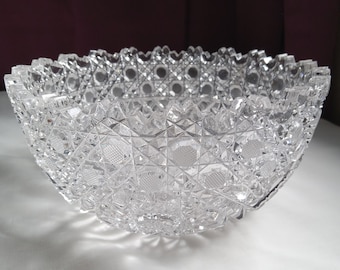 Antique RUSSIAN Cut, Cut Crystal Glass Bowl C 1900 H 3.5" D 8"