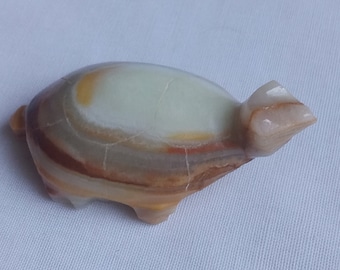 Vintage banded onyx carved turtle 80s Italian