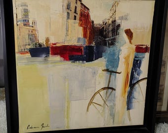 Original MCM Mixed Media Collage on Canvas signed Adriana Naveh Titled : "Side Ride"