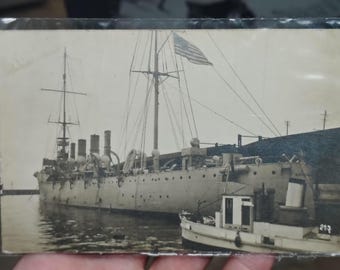 USS Birmingham (CL-2) Photograph Postcard 1918 332nd Artillery Fiume Italy - Atelier Betty