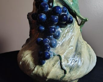C. 1910 Ernst Wahliss Turn - Teplitz Porcelain Vase High Relief Vines and Grape Clusters 8" E W Vienna Crown Shield Mark