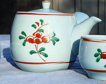 Vintage Contemporary Japanese Arita Porcelain Teapot & Cup Set Hasami Ware Ebisugama (胡窯) Hand Painted Cherry Blossom