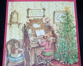 Rare Vintage American Artists Group AAG - Pauline Jackson Child Playing Organ Christmas Card