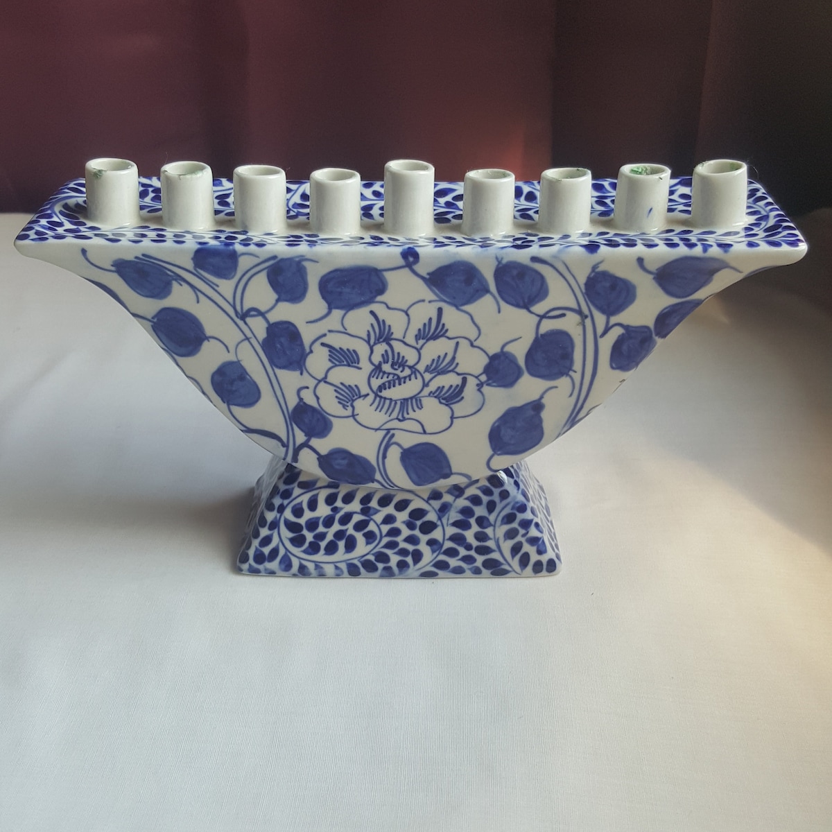 Vintage Blue Delft Porcelain Menorah