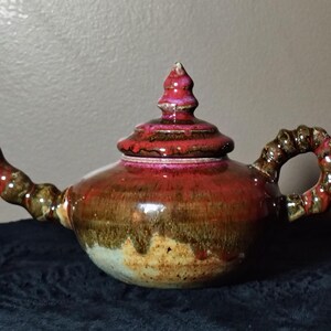 Gorgeous Bulbous Studio Stoneware Teapot with Multiple Thick Drip Swirl Flambe Glazes Signed Jaren Strobeck Tucson Arizona 2009